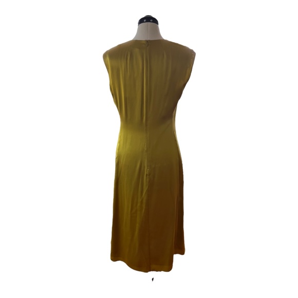 Theory Silk Satin Cap Sleeve MIDI Dress in Citron - Picture 3 of 9